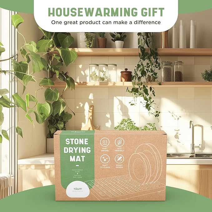 NIUM Stone Drying Mat for Kitchen Counter & Bamboo Rack - 16″x12″ - Diatomaceous Earth Dish drying mat Ultra Absorbent & Fast Drying - EcoFriendly with Non-Slip Pads & Anti-Moisture Design - Image 7