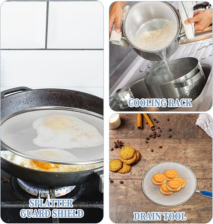 Stainless Steel Grease Splatter Screen for Frying Pan 8’’ Splatter Guard with Comfortable Grip Handle Pan Cover Cooking Protector Ultra Fine Mesh Prevents Oil Splatters and Messes for Frying Cooking - Image 5