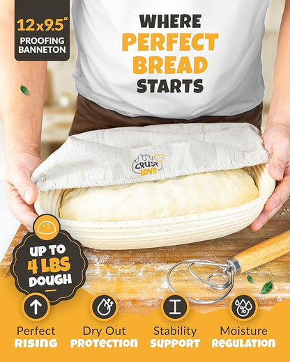 CRUSTLOVE Cast Iron Bread-Pan with Lid - incl. Sourdough Bread Baking Supplies - like Banneton Bread-Proofing Basket - 7.2QT Bread-Oven Dutch, Oven for Bread-Baking Cast Iron Pan Scoring Tool Lame Kit - Image 4