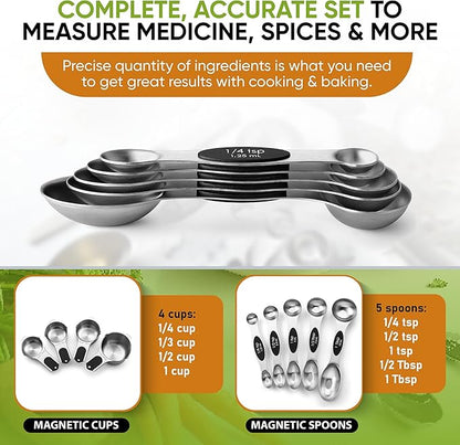 Spring Chef Magnetic Measuring Cups & Spoons Set, Patented, Strong N45 Magnets, Heavy Duty Stainless Steel Fits in Spice Jars for Baking & Cooking, BPA Free, Round Set of 9, Black - Image 6