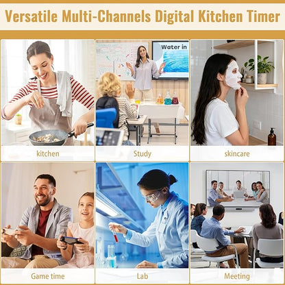 Digital Dual Kitchen Timer, 4 Channels Independent Countdown Timer, Large Display, On/Off, Loud Volume Alarm and Flashing Light with Magnetic Back, Stand, Battery Included (White) - Image 7