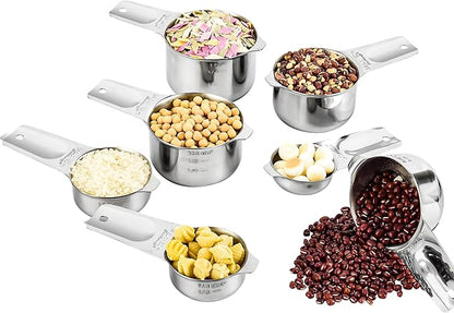 Measuring Cups and Spoons Set, Stainless Steel Measuring Cups Set, Dry 7 Measurer Cups 9 Measurement Spoons with Leveler & Measure Enquivalents for Kitchen & Baking Nesting Measuring Tools