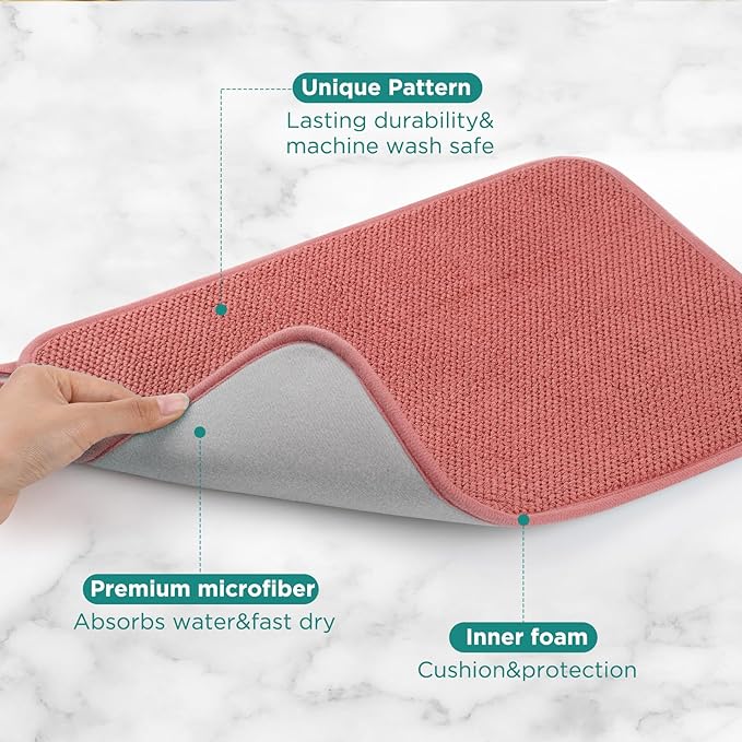 GeeRic Microfiber Dish Drying Mat, Super Absorbent Kitchen Dish Drying Pad, Reversible for Countertop, 12*16 inch Red - Image 3