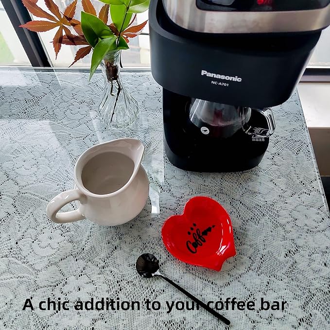 Heart-shaped Coffee Spoon Rest, Mini Coffee Spoon Holder, Small Ceramic Spoon Rest for Coffee Stirrers, Teaspoon, Bar Spoon, Coffee Bar Accessories, Coffee Station (Red+black spoon) - Image 6