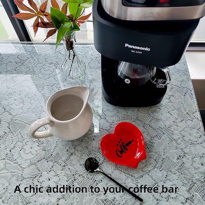 Heart-shaped Coffee Spoon Rest, Mini Coffee Spoon Holder, Small Ceramic Spoon Rest for Coffee Stirrers, Teaspoon, Bar Spoon, Coffee Bar Accessories, Coffee Station (Red+black spoon) - Image 6