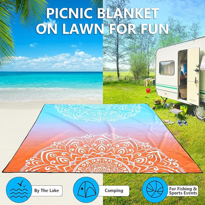 HIHOHO Beach Blanket Waterproof Sandproof Extra Large Beach Mat 79" X 83"/120"x108"for 1-8 Adults Quick Drying Durable Outdoor Picnic Mat for Beach Travel Camping Hiking