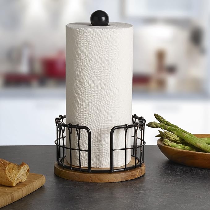 Pfaltzgraff Anvil Wire And Acacia Wood Paper Towel Holder, 13.25-Inch, Antique Black - Image 7