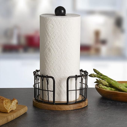 Pfaltzgraff Anvil Wire And Acacia Wood Paper Towel Holder, 13.25-Inch, Antique Black - Image 7