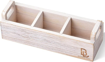 BAMBOO LAND- Wooden Tea Bag Organizer, 3 Slot Small Wooden Tea Bag Holder for Countertop, Small Storage Caddy Box for Tea Packets, Sugar Packet Holder, Kitchen Accessory for Home, Office, Coffee Bar