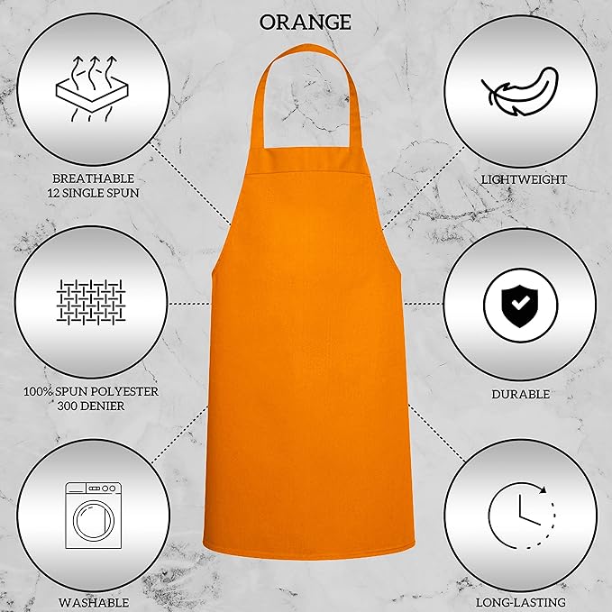 GREEN LIFESTYLE 12 Pack Professional Chef Apron – Grilling Aprons for Men, Waterproof Cooking Apron for BBQ, Work or Restaurant Use, Kitchen Aprons for Women – Orange, No Pockets - Image 4