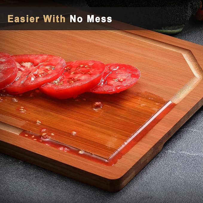 Hiware 4 Pieces Extra Large Wooden Cutting Boards Set- Bamboo Cutting Boards for Kitchen Meal Prep & Serving, Cutting Board with Deep Juice Groove & Built-in Handles, Charcuterie & Chopping Board - Image 8