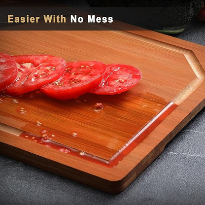 Hiware 4 Pieces Extra Large Wooden Cutting Boards Set- Bamboo Cutting Boards for Kitchen Meal Prep & Serving, Cutting Board with Deep Juice Groove & Built-in Handles, Charcuterie & Chopping Board - Image 8