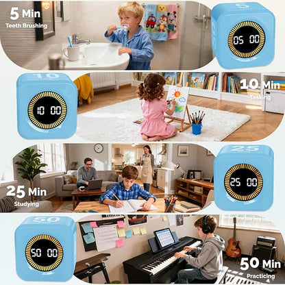 KADAMS Pomodoro Cube Timer Productivity Visual Timer - 5/10/25/50 Min Rotating Countdown (1, Blue)