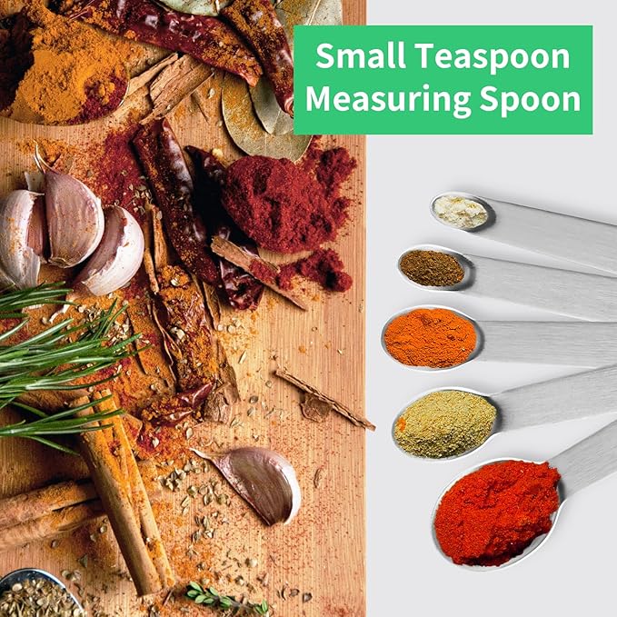 5PCS Small Measuring Spoons Set - Cuttte Stainless Steel Tiny Measuring Spoons for Cooking Baking, 1/4 1/8 1/16 1/32 1/64 tsp, Teaspoon Minispoon for Powders, Spices - Image 3