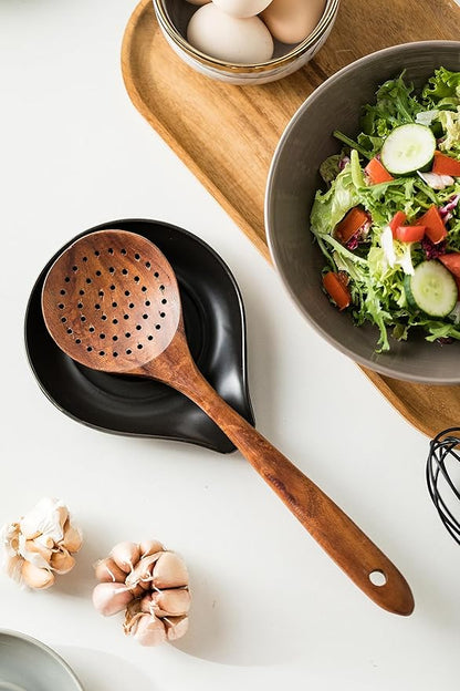 LAUCHUH Spoon Rest for Stove Top, 5 inch Large Cooking Spoon Holder for Kitchen Countertop Ceramic Ladle Holder for Spatula, Tong, Heat-Resistant, Farmhouse Kitchen Decor for Mother‘s Day, Black