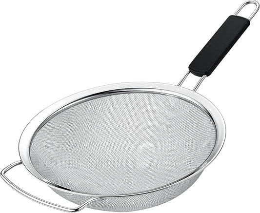 9" Large Extra Fine Mesh Strainer with Thermo Plastic Rubber Handle - Sieve Fine Mesh Stainless Steel - Ideal to Strain Pasta, Quinoa and Rice by KAFOOR