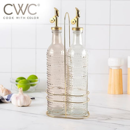 COOK WITH COLOR Glass Olive Oil Bottle Dispenser - 2 Pack- 17oz Oil and Vinegar Cruet - Olive Oil Carafe Decanter for Kitchen, Champagne Bubbles, Brown - Image 6