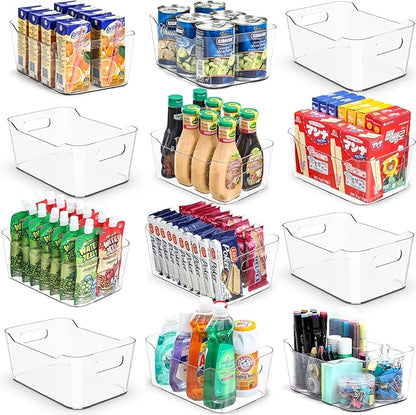 12 PACK Multiuse Clear Plastic Storage Bins for Organizing w/ Labels - Home, Kitchen, Bathroom, Office, Pantry Cabinet Shelf Organizer Bins - SOHO Collection, RV, Fridge Organization Containers - Image 9