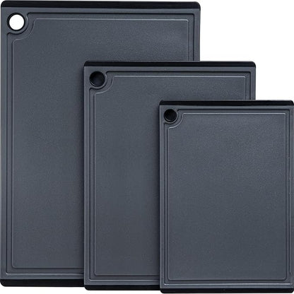 Kikcoin Plastic Cutting Boards for Kitchen, 3-Piece Large Cutting Board Set Dishwasher Safe Chopping Boards with Non-slip Feet and Juice Grooves, Gray by Kikcoin