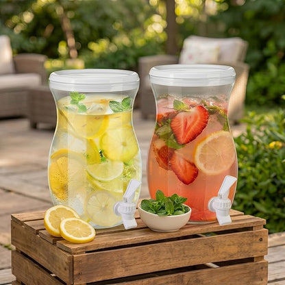 Havawish 2 Pcs 1 Gallon Plastic Beverage Dispenser with Spigot Clear Summer Kitchen Fridge Drink Dispenser for Parties Lemonade Juice Tea Beer Cold Water(White,Gourd)