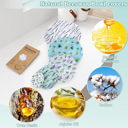 5-Size Reusable Beeswax Bowl Covers for Bread Proofing, Cotton Cloth Flexible Beeswax Wraps for Food Storage(Lavender) - Image 3