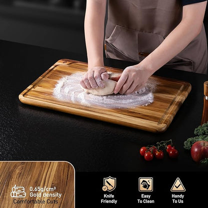 Teak Wood Cutting Board 17inch Wooden Chopping Board Bamboo High-end Mother Gifts Best Mama Mommy Christmas Xmas Birthday Law Step Stepmom Stepmother Have Everything Good Unique Present XL - Image 5
