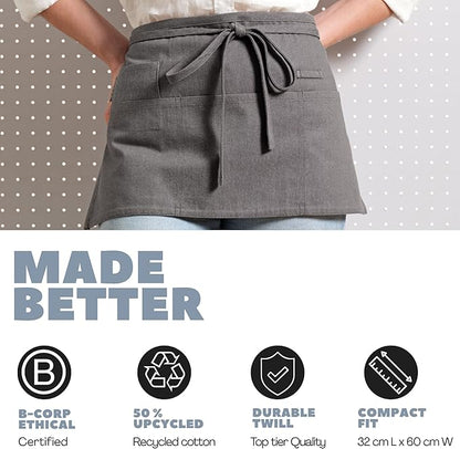 MEEMA Chef Waist Apron Cotton Fabric |Washable & Breathable Waitress & Server Half Aprons for Women with Pockets & Long Waist Straps | Cooking, Baking, Grilling & Crafting