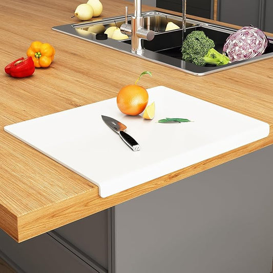 JJL Anti-Slip Acrylic Cutting Board with Counter Lip, 24 x 18 Inches, White, Perfect for Cutting Bread, Meat, and Vegetables, Ideal Choice for Kitchen Countertop Décor