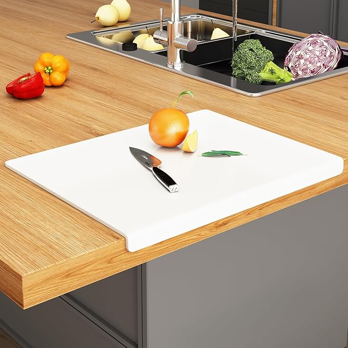 JJL Anti-Slip Acrylic Cutting Board with Counter Lip, 20 x 16 Inches, White, Perfect for Cutting Bread, Meat, and Vegetables, Ideal Choice for Kitchen Countertop Décor