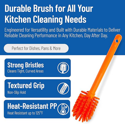 SPARTA Large Water Bottle Brush Ideal for Wide-Mouth Jars, Bottles and Tumblers, Dishwashing Tool with Handle for Home and Commercial Kitchens, Plastic, 12 Inches, Orange, (Pack of 6)