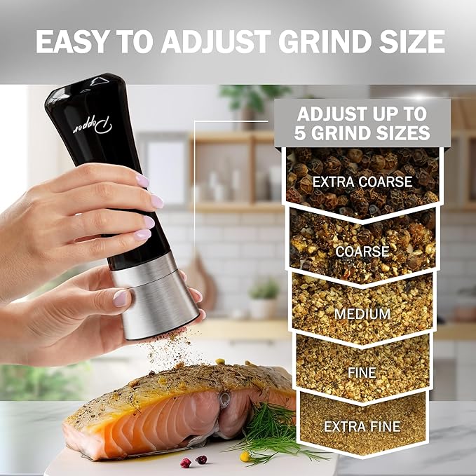 HOME EC Stainless Steel Salt and Pepper Grinder Set of 2 - Adjustable Ceramic Sea Salt Grinder & Pepper Grinder - Glass Salt and Pepper Shakers - Pepper Mill & Salt Mill W/Funnel - Black and White - Image 3