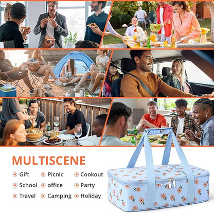 Insulated Casserole Carrier for Hot or Cold Food,Pie Carrier Bag Lunch Bag Tote for Potluck Parties/Picnic/Cookouts, Fits 9"x13" Baking Dish,Single Corduroy Flowers