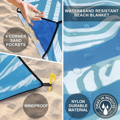 WIWIGO Beach Blanket Waterproof Sandproof Beach Mat 79" X 83"/10'x9'for 2-8 Adults Quick Drying Outdoor Picnic Mat Beach Accessories for Travel, Camping, Hiking - Image 3