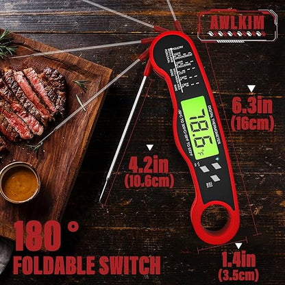 AWLKIM Meat Thermometer Digital - Instant Read Waterproof Food Thermometer with Backlight for Cooking, Grill, Candy, Kitchen & Stocking Stuffers for Men - Red - Image 3