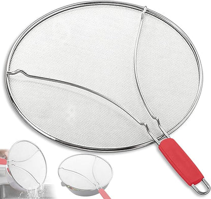 Splatter Screen for Frying Pan & Food Strainer,13 Inch Stainless Steel Grease Splatter Guard,Shield from Splashing Oil, Dishwasher Safe(Red) by PLACHIDAY