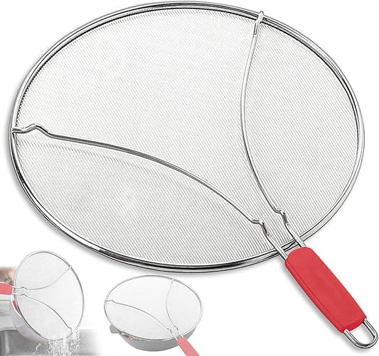 Splatter Screen for Frying Pan & Food Strainer,13 Inch Stainless Steel Grease Splatter Guard,Shield from Splashing Oil, Dishwasher Safe(Red) by PLACHIDAY