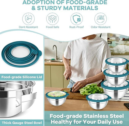 TeamFar Mixing Bowls Set, 4.5/3/1.5/1/0.7 QT Stainless Steel Nesting Salad Bowls with Visible Lids, For Serving Mixing, Non-Toxic & Heavy Duty, Airtight & Easy Clean, Dark Blue, Set of 5 - Image 6
