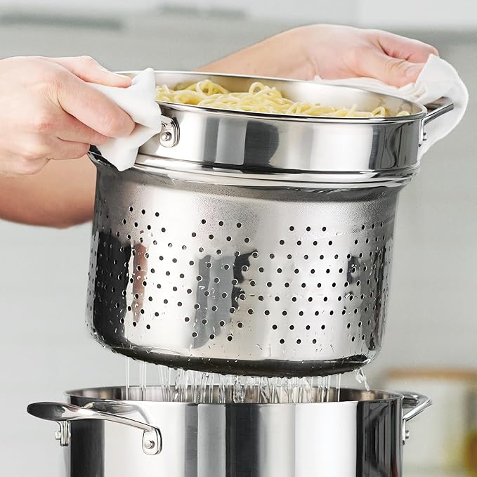 Tramontina Signature Stainless Steel Pasta Strainer Insert for Pot, Basket compatible with 8-Quart Stock Pot - Image 2