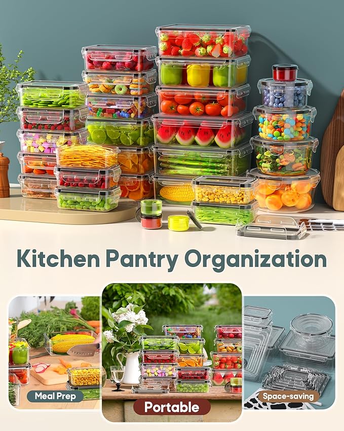 60 PCS Food Storage Containers with Lids Airtight, (30 Lids & 30 Containers) Leak proof Containers Set for Kitchen, Meal Prep, BPA-Free, PVC-Free Plastic, Microwave/Dishwasher Safe, Extra Labels & Pen - Image 7