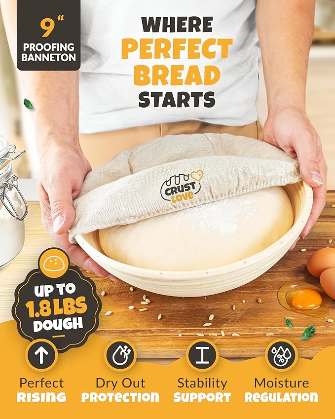 CRUSTLOVE Sourdough Kit inkl. 7 different Bread Making Tools like a 9 inches Sour dough Banneton Bread Proofing Basket - Bread Making Kit, Banneton-Basket, Sourdough-Starter-Kit-Supplies, Baking-Kit - Image 3