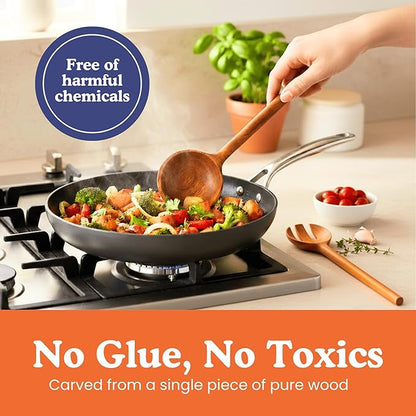 Non-Toxic Cooking Utensils – 6-Piece Kitchen Utensils Set, Glue-Free & One-Piece Wooden Spoons for Cooking, Natural Wooden Utensil Set with Plant-Based Finish, Free of Forever Chemicals - Image 2