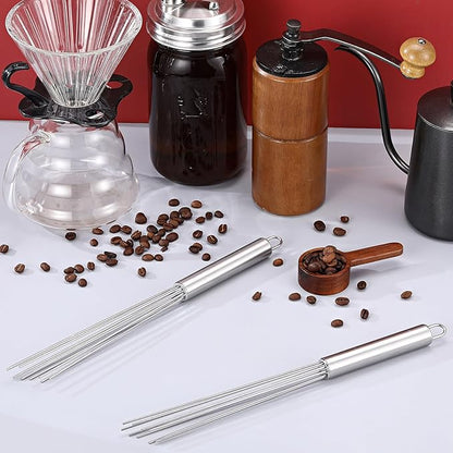 Baderke 2 Pcs Espresso Whisk 11.5 Inch Long Handle Barista Whisk 10 Needles 2 mm Stainless Steel Coffee Stirrer Tool Efficient Mixing Time Saving Reduction Clumping Ideal for Commercial Home - Image 5