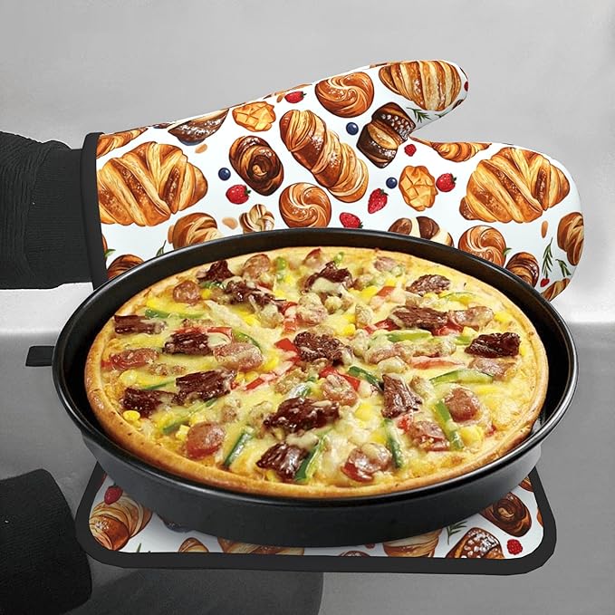Oven Mitt and Pot Holders Sets - Food Oven Gloves Hot Pads Set of 2 Bread Kitchen Mitts for Cooking BBQ Baking Grilling - Image 7