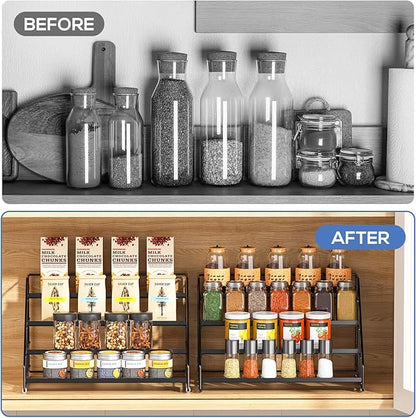 Spice Rack Organizer for Cabinet, 4 Tiered Spice Rack Organizer, Tiered Adjustable Spice Shelf for Kitchen Countertop Organization, Bright Black - Image 6
