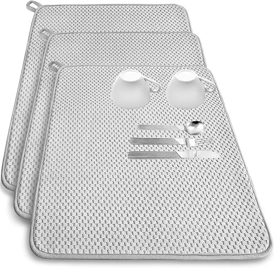 3 Pack Microfiber Dish Drying Mat,24x17"Highly Absorbent Dish Drainer Mat,Large Size Kitchen Counter Quick Dry Pads for Coffee Rack,Under Sink(Gray) by Bvrbaory
