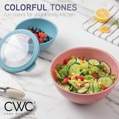 COOK WITH COLOR Mixing Bowls with TPR Lids - 12 Piece Plastic Nesting Bowls Set includes 6 Prep Bowls and 6 Lids, Microwave Safe Mixing Bowl Set (Multicolored Set with Large Blue Bowl) - Image 3
