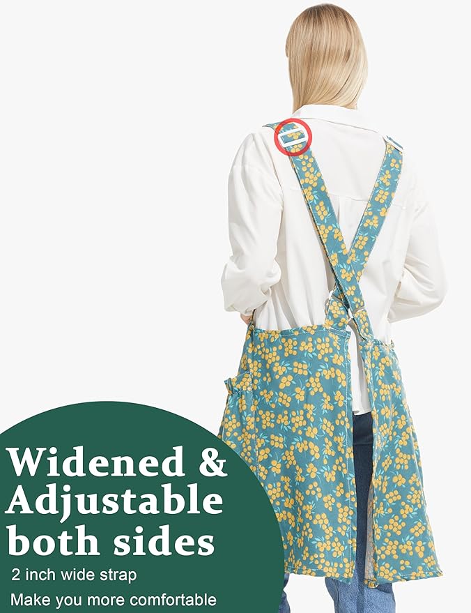 Cozy Adjustable Cross Back Aprons for Women with Pockets Cotton Linen Cooking Kitchen Baking