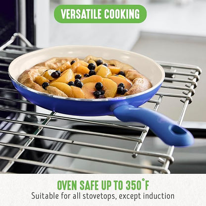 GreenLife 16 Piece Nonstick Cookware Set, Soft Grip Non-Toxic PFAS-Free Ceramic Pots & Pans, Dishwasher & Oven Safe, Frying, Sauce, Saute, Utensils, Glass Lids, Stay-Cool Handles, Wobble Free, Blue - Image 6