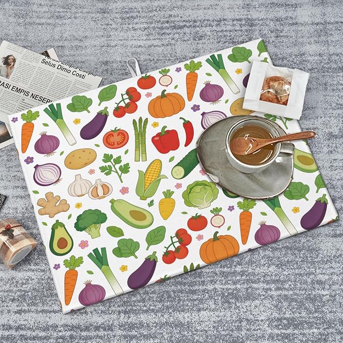 Vegetables Dish Drying Mat, for Farmhouse Kitchen Counter Microfiber Absorbent, Dish Draining Mat Extra Large 18"x24" - Image 6