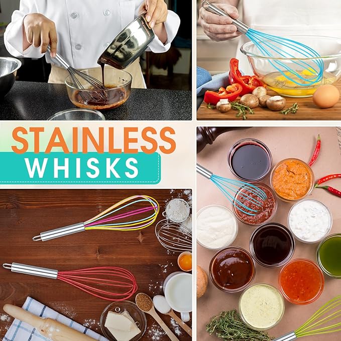 Domensi 16 Pcs 12 Inch Whisks Bulk for Cooking Silicone Whisks Non Scratch Stainless Steel Hand Coated Metal Heat Resistant Egg Beaters for Classroom Cook Party Favor Gift Supplies - Image 6